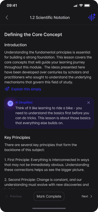 App preview — AI-powered lesson content
